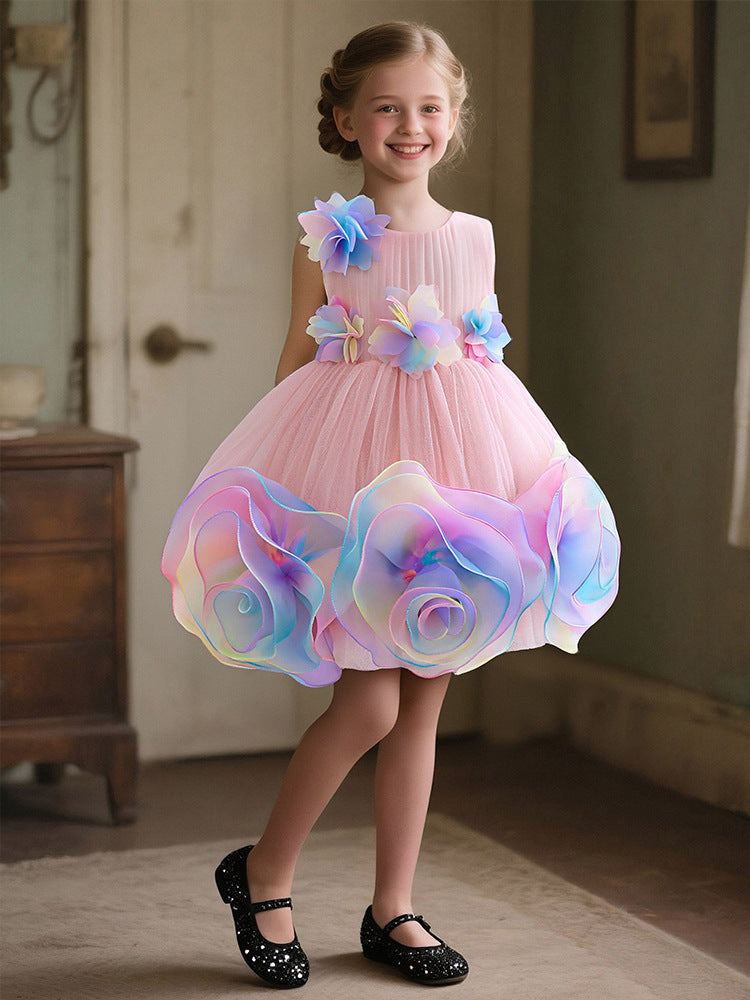 Enchanted Floral Bloom Princess Gown - Whimsical Lolita-Inspired Wedding & Party Dress for Girls