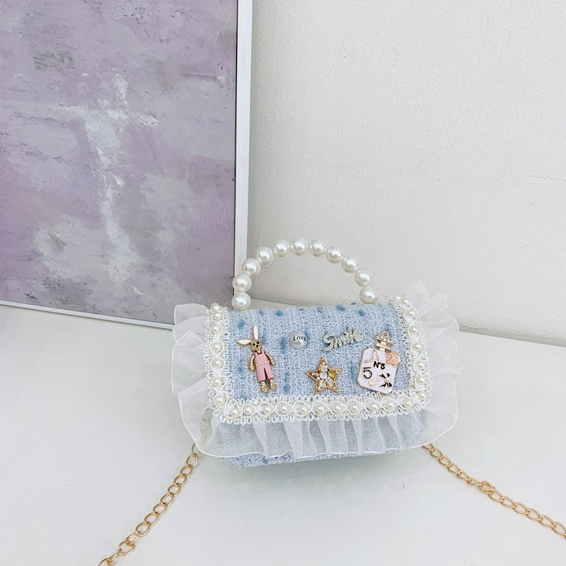 New Pearl Bow Little Fragrance Mini Girls Princess Pearl Handheld Crossbody Accessories Bags Wholesale