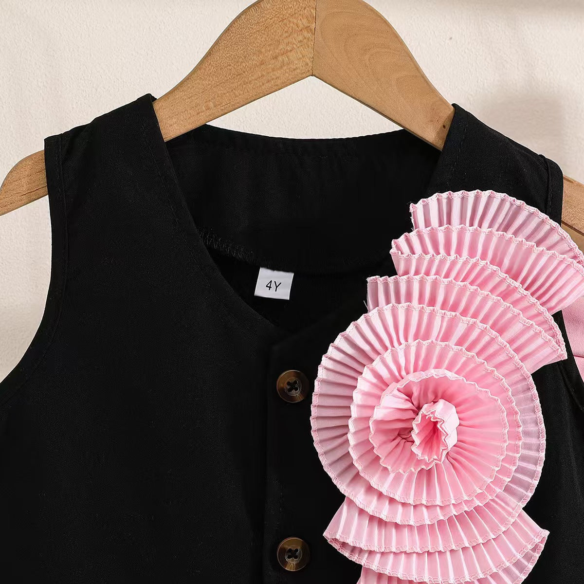 Children's clothing Cross Border Girls Summer Satin Flower Sleeveless Top Pink Pleated Skirt