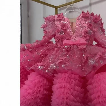 New children's dress long sleeve heavy industry sequins princess dress female baby puffy skirt girls catwalk dress wholesale