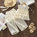 Girls' Beige Sleeveless Top & Wide-Leg Trousers Set