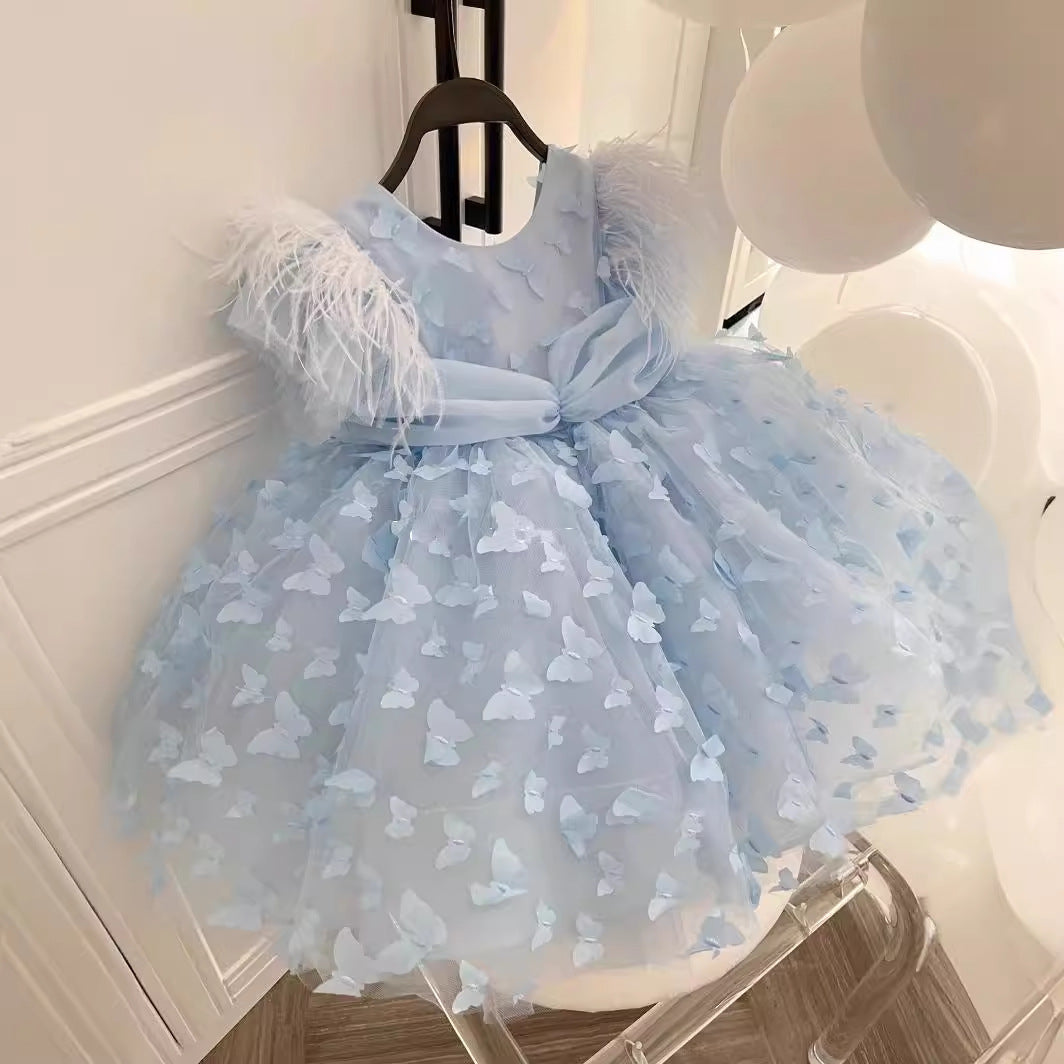 Girls' Dress 2026 New Style Little Girl's Stylish Short-Sleeved Princess Dress Dress Skirt for Older Children Mesh Skirt Spring
