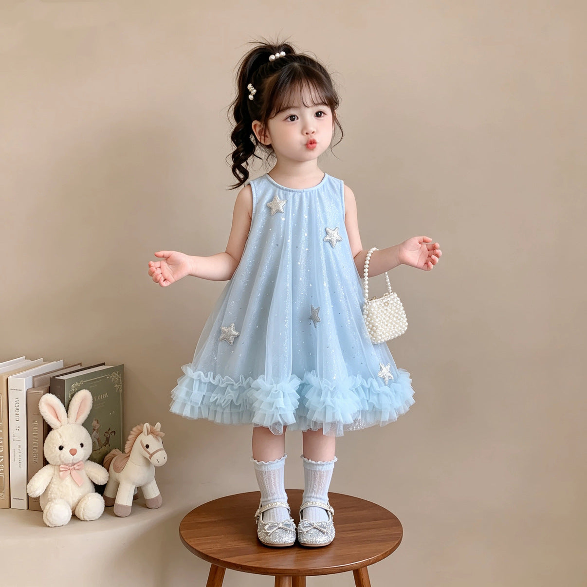 Girls' Princess Dress Summer 2026 New Style Beautiful and Stylish White Dress for Girls with Butterfly Wings