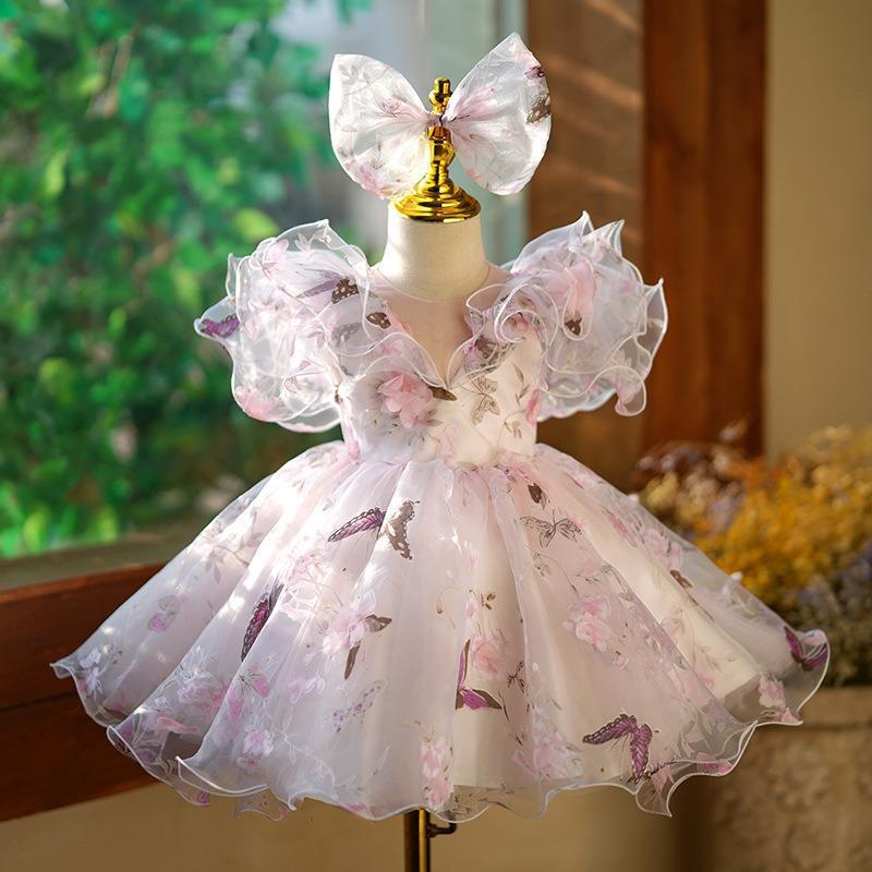 Girl's Dress Little Girl's Flower Fairy Puffy Princess Dress Children's Host Piano Performance June 1 Performance Dress