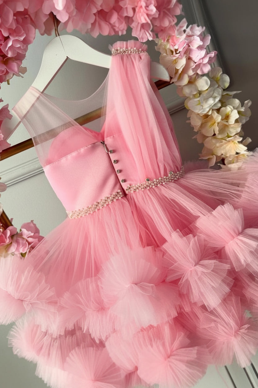 Girls' Host Dress Summer Children's Piano Performance Light Luxury Niche High-end Princess Dress Flower Girl's Veil Dress Stylish