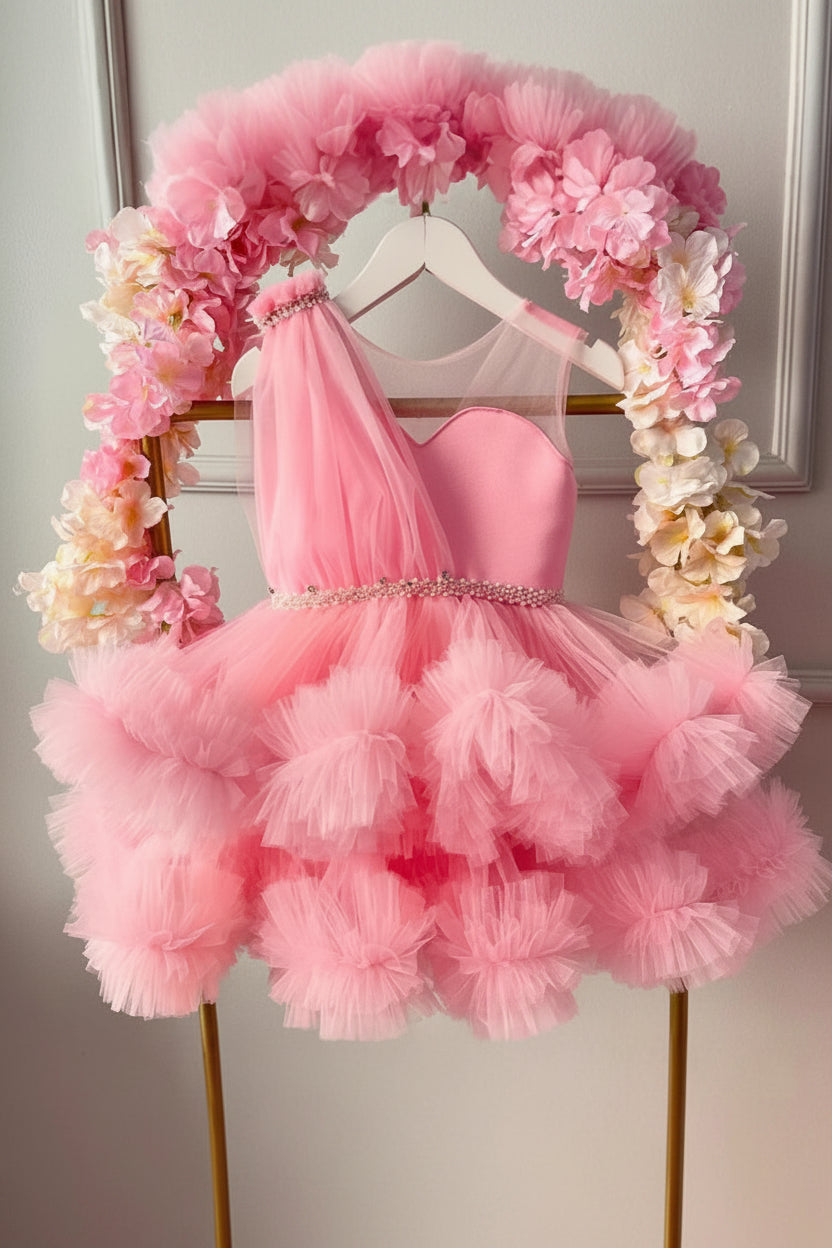 Girls' Host Dress Summer Children's Piano Performance Light Luxury Niche High-end Princess Dress Flower Girl's Veil Dress Stylish