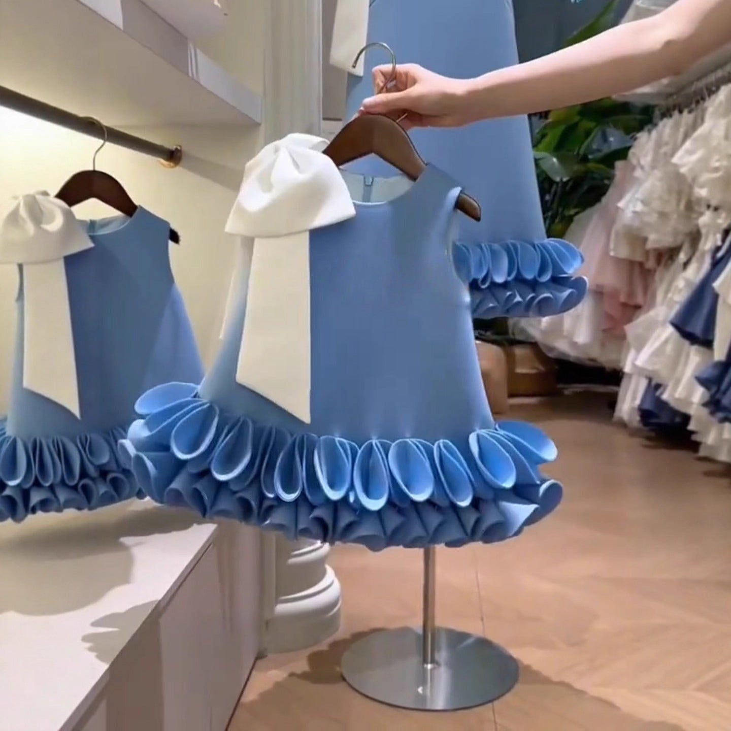 Girls' Blue Vest Princess Dress 2026 Spring New Style Lace Simple Sleeveless Stylish Princess Dress Birthday Dress