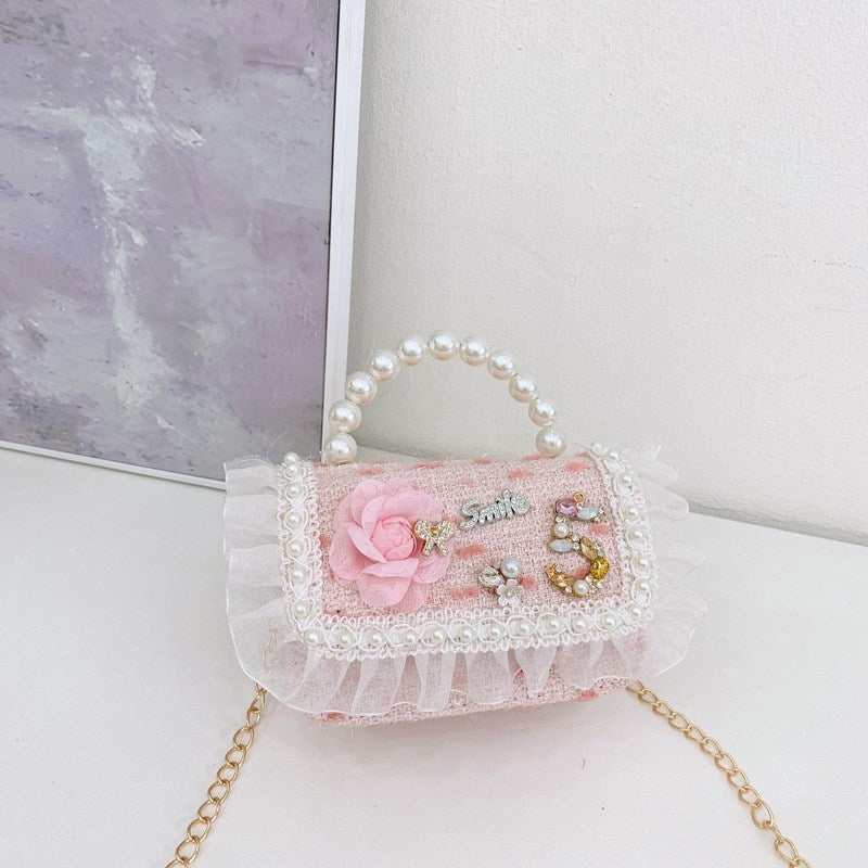 New Pearl Bow Little Fragrance Mini Girls Princess Pearl Handheld Crossbody Accessories Bags Wholesale