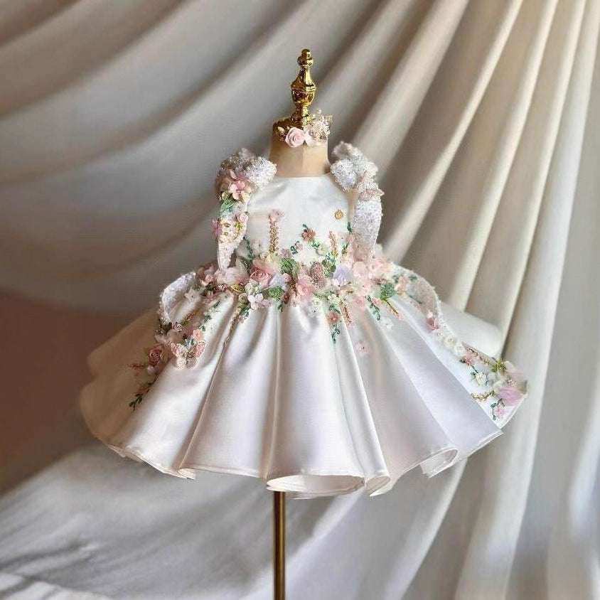 Girl's First Birthday Piano Dress 2026 New Heavy-Duty Export Aliexpress Retro Sweet Floral Princess Dress
