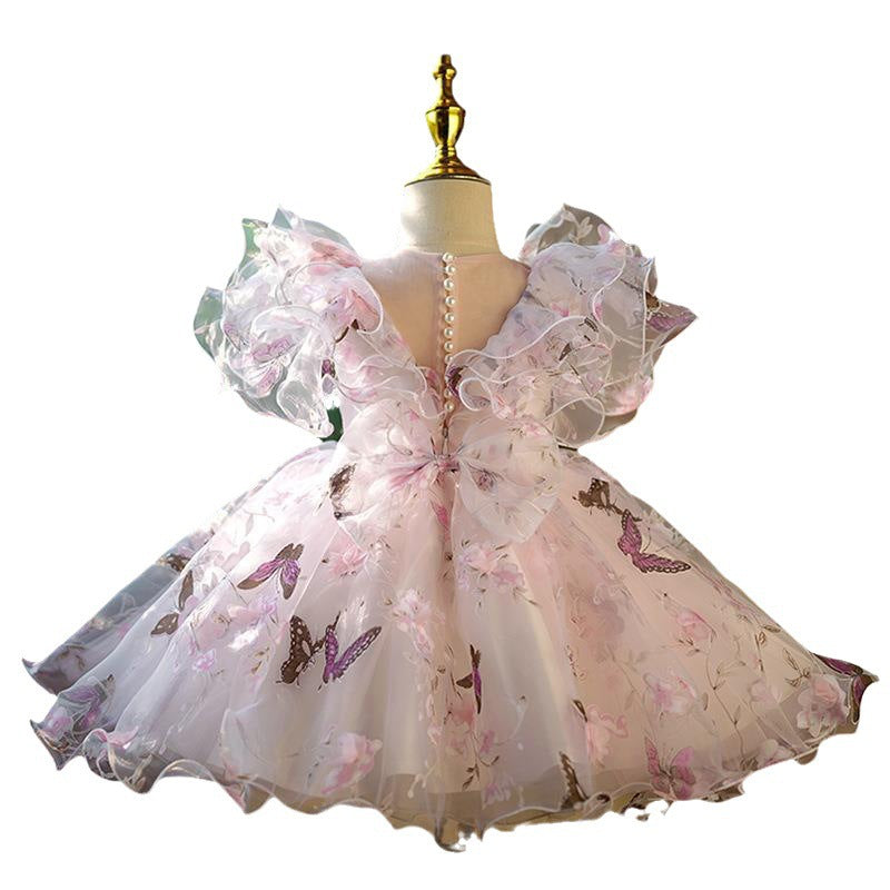 Girl's Dress Little Girl's Flower Fairy Puffy Princess Dress Children's Host Piano Performance June 1 Performance Dress