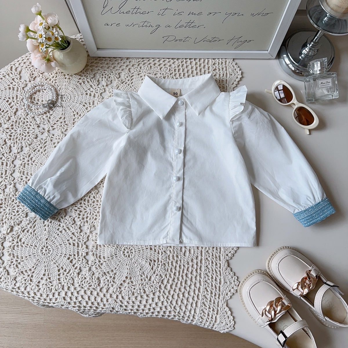 Spring and Autumn Girls' Outfit New Style Long-Sleeve Collared Shirt, Vest, Pleated Skirt Little Girl's Chanel-Style Three-Piece Set Cross-Border