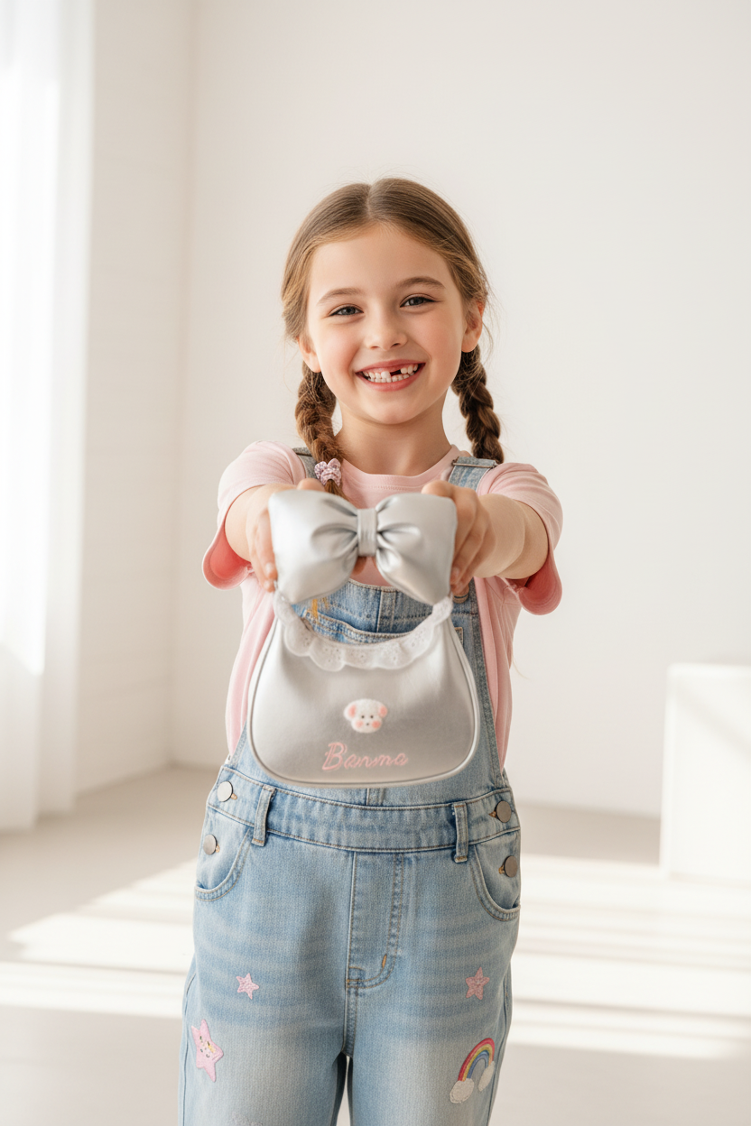 Korean Lace Trim Bow Mini Underarm Bag — Crossbody Handbag for Girls & Kids