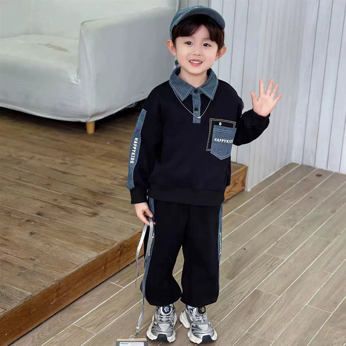 Boys' Sweatshirt Spring and Autumn Set 2026 New Stylish Children's Boys' Spring and Autumn Fashion Cool Denim Two-Piece Trendy Outfit