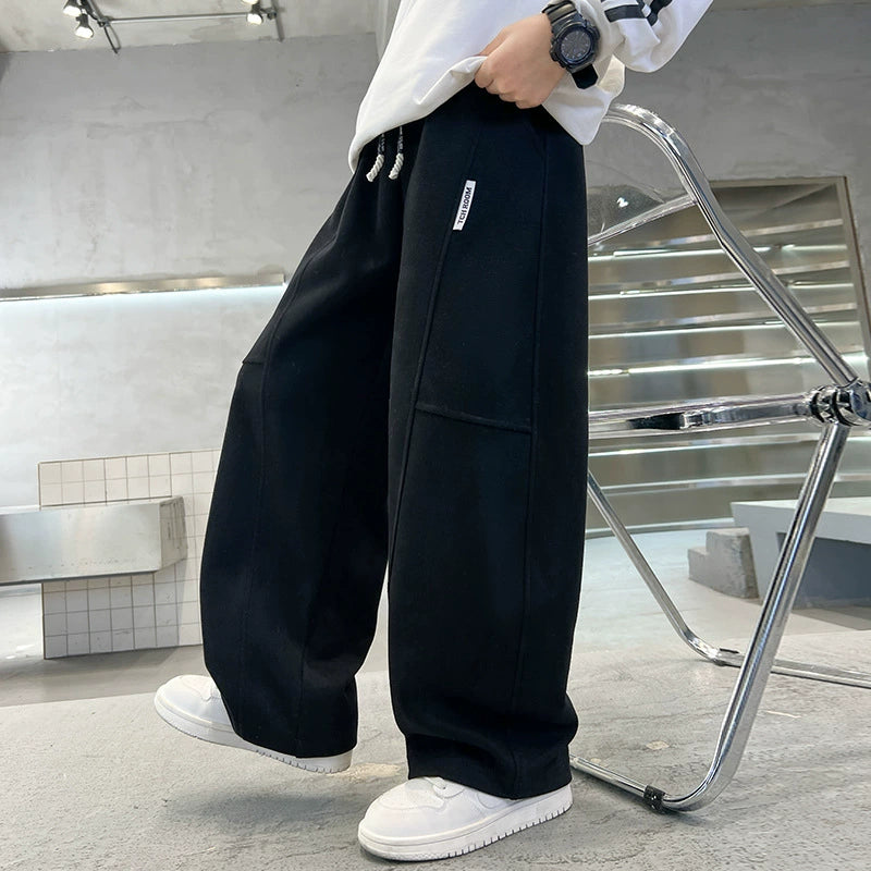 Boys' Fashionable Sports Sweatpants New Style for Older Children, Loose Straight-Leg Drape Wide-Leg Pants, Children's Cross-Border Pants for Autumn