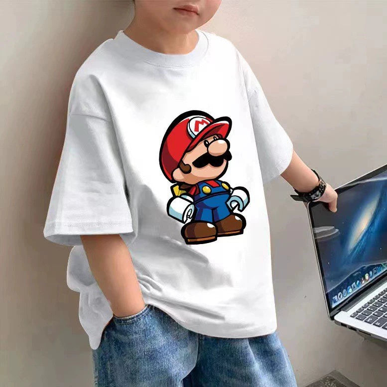 100 Cotton Children's Wear Boys T-shirt Summer New Children's Half-sleeve Cartoon Top Loose Mid-large Children's Short-sleeve T-shirt