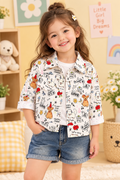 Kids' Cartoon Print Cotton Shirt – Long Sleeves