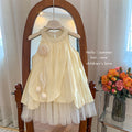 Blue Town 2026 New Summer Stylish Halter Neck Princess Dress Floral Mesh Dress Little Girl Tank Top Dress