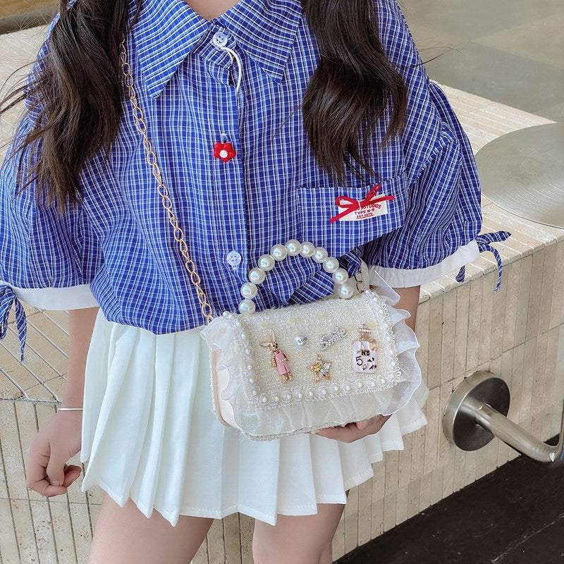 New Pearl Bow Little Fragrance Mini Girls Princess Pearl Handheld Crossbody Accessories Bags Wholesale