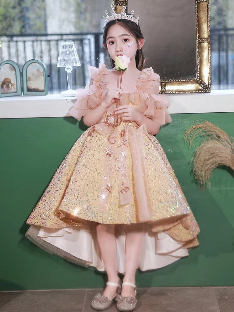 Children's Dress, Banquet Princess Dress, Girl's Catwalk Model, Stylish High-End Wedding Flower Girl Host Performance Costume
