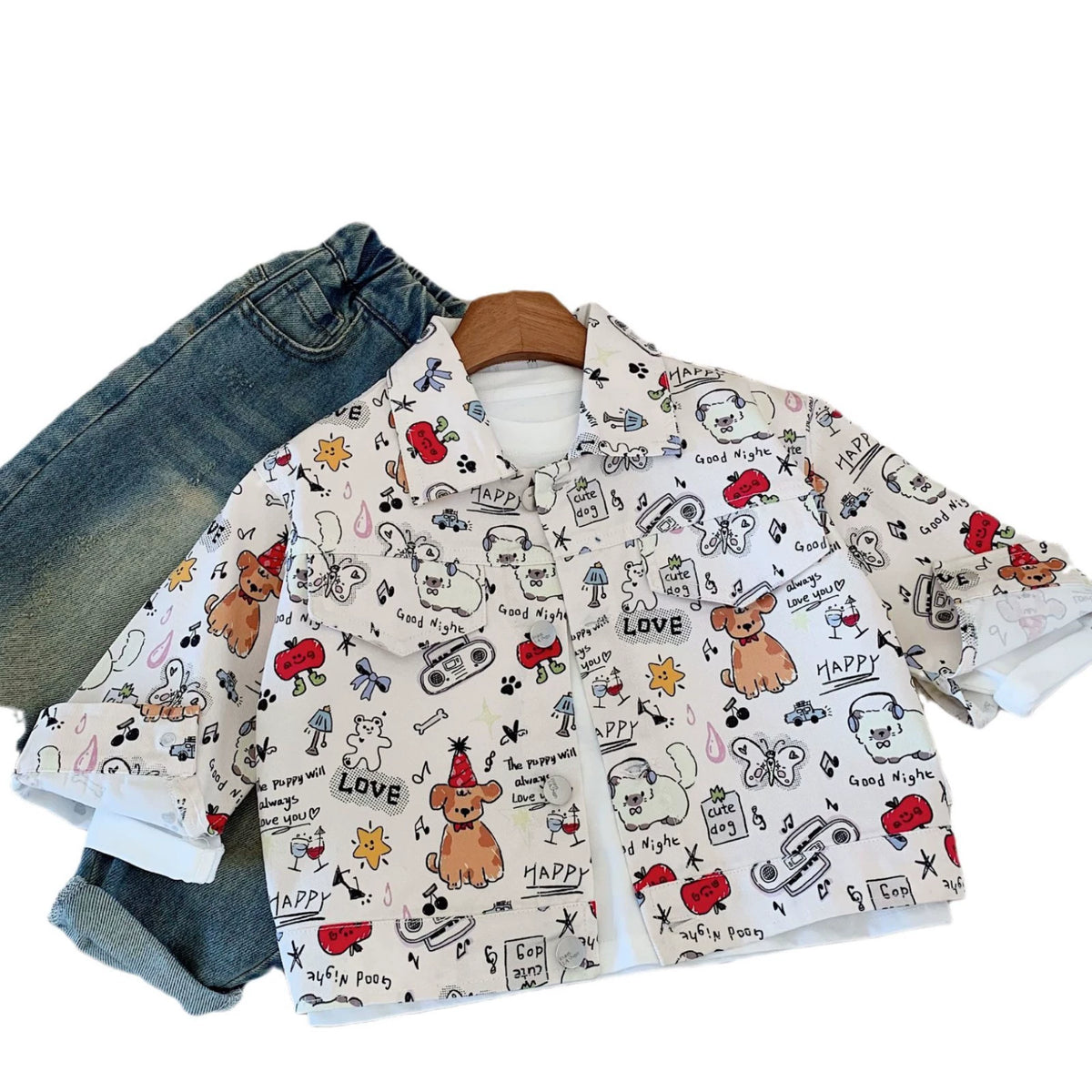 Children's Shirt Bangcheng 2026 Autumn New Cartoon Print Versatile Stylish Jacket for Boys and Girls H0017