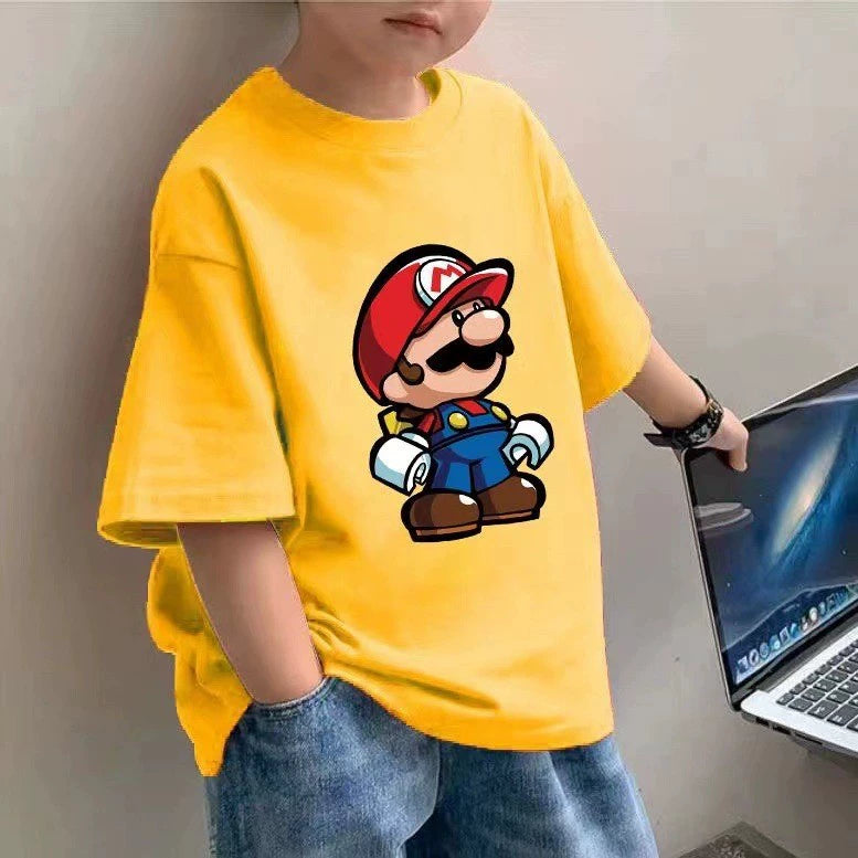 100 Cotton Children's Wear Boys T-shirt Summer New Children's Half-sleeve Cartoon Top Loose Mid-large Children's Short-sleeve T-shirt