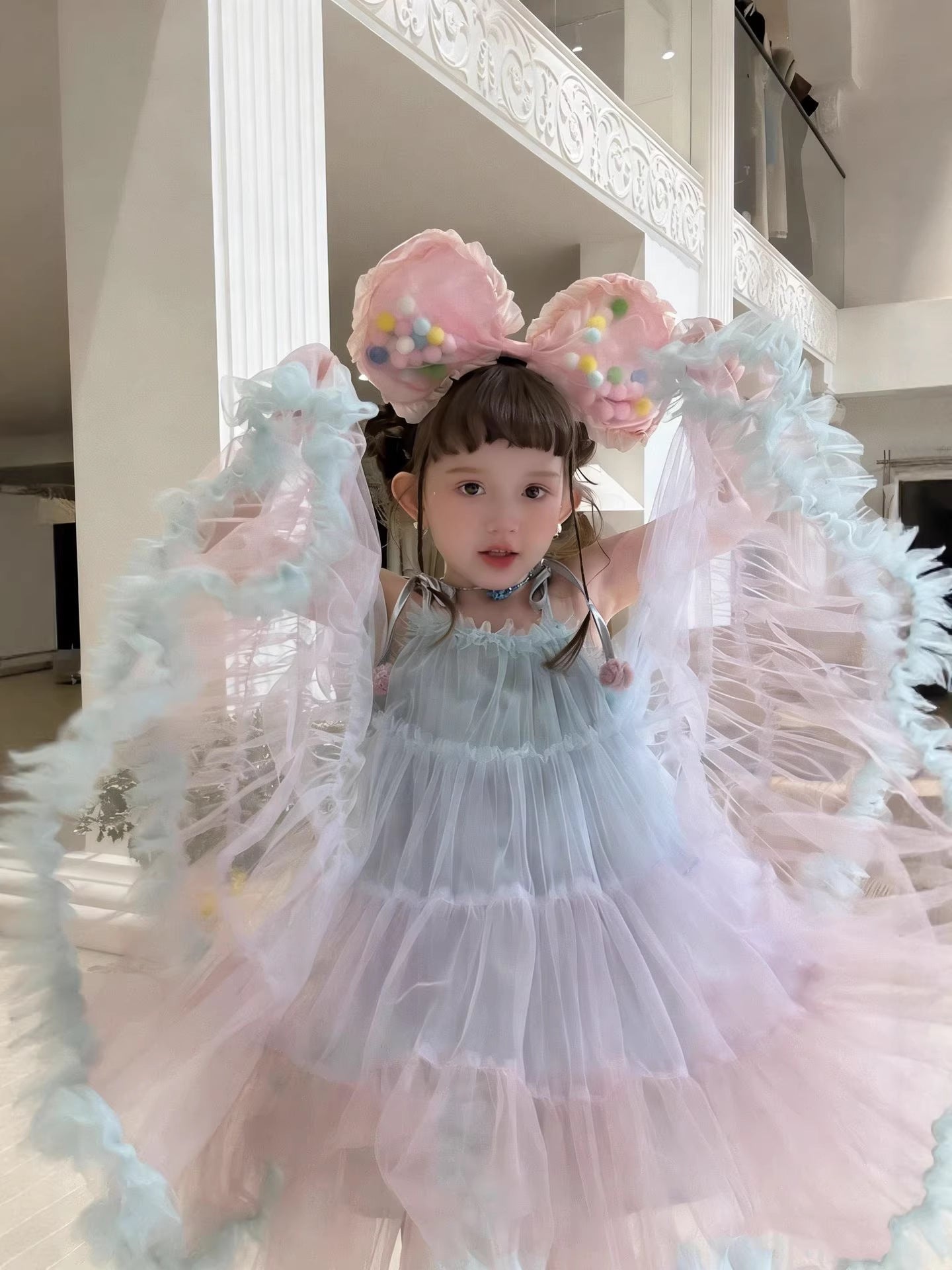 2026 Summer Girls' Mesh Puffy Skirt Gradient Strap Dress Children's Performance Costume Wholesale Baby Girl Dress