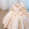 Girls' Champagne Pearl Bow Princess Party Dress