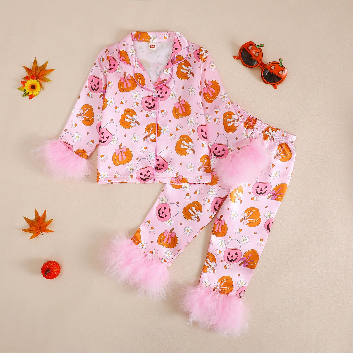 Children's Bow-Knot Pajama Set, Sweet and Casual Long-Sleeved Christmas Printed Fringed Home Wear, Cute Style