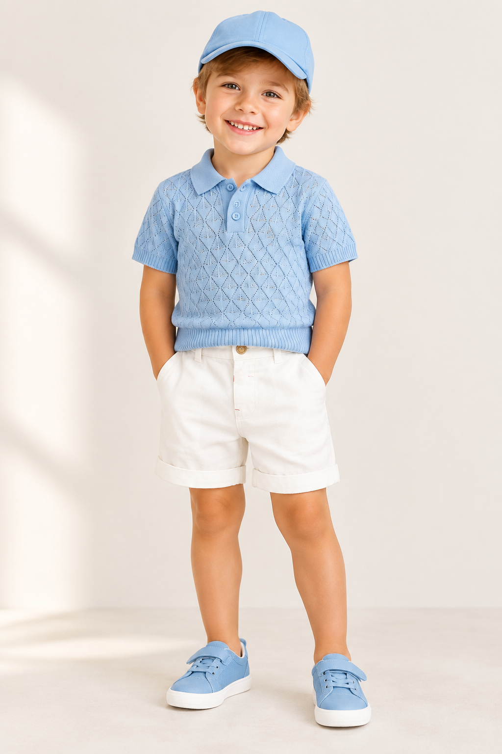 Kids' Blue Knit Co-ord Set – Short-Sleeve Top & Bottoms