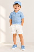 Kids' Blue Knit Co-ord Set – Short-Sleeve Top & Bottoms