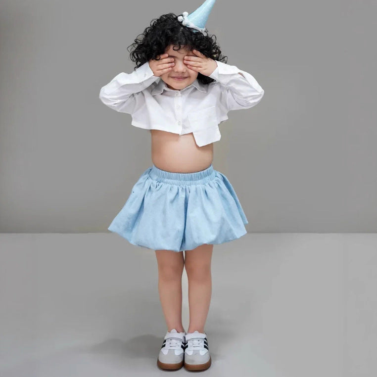 2025 Ins European and American Style Spring and Autumn Girls' Cotton One-Sided Lace Jacket + Petal Skirt Children's Two-Piece Set