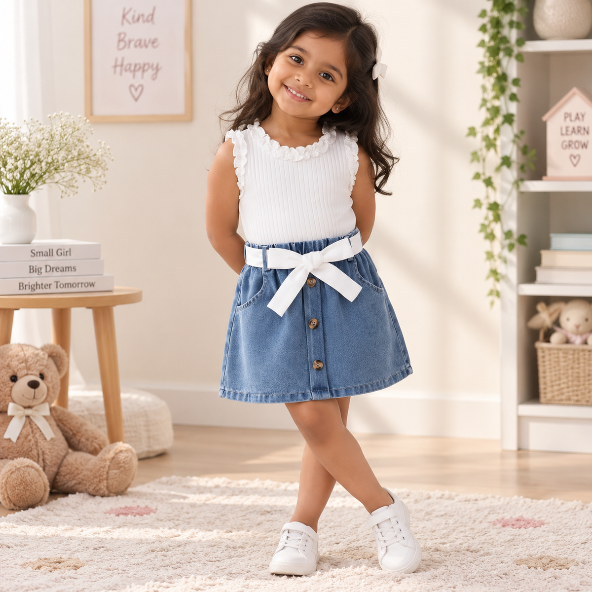 Ribbed Tank Top and Denim Skirt Set