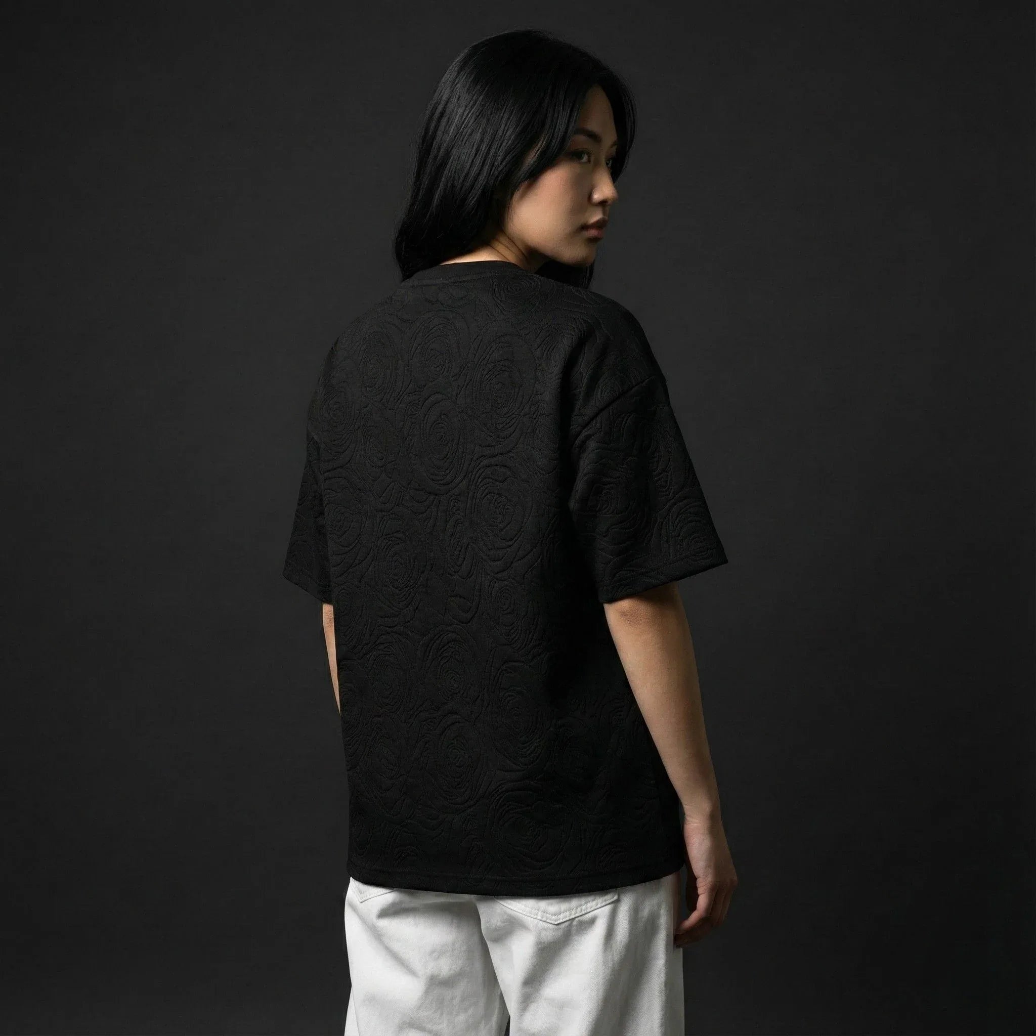 Rose Midnight Embossed Drop Shoulder T-shirt - styleflea
