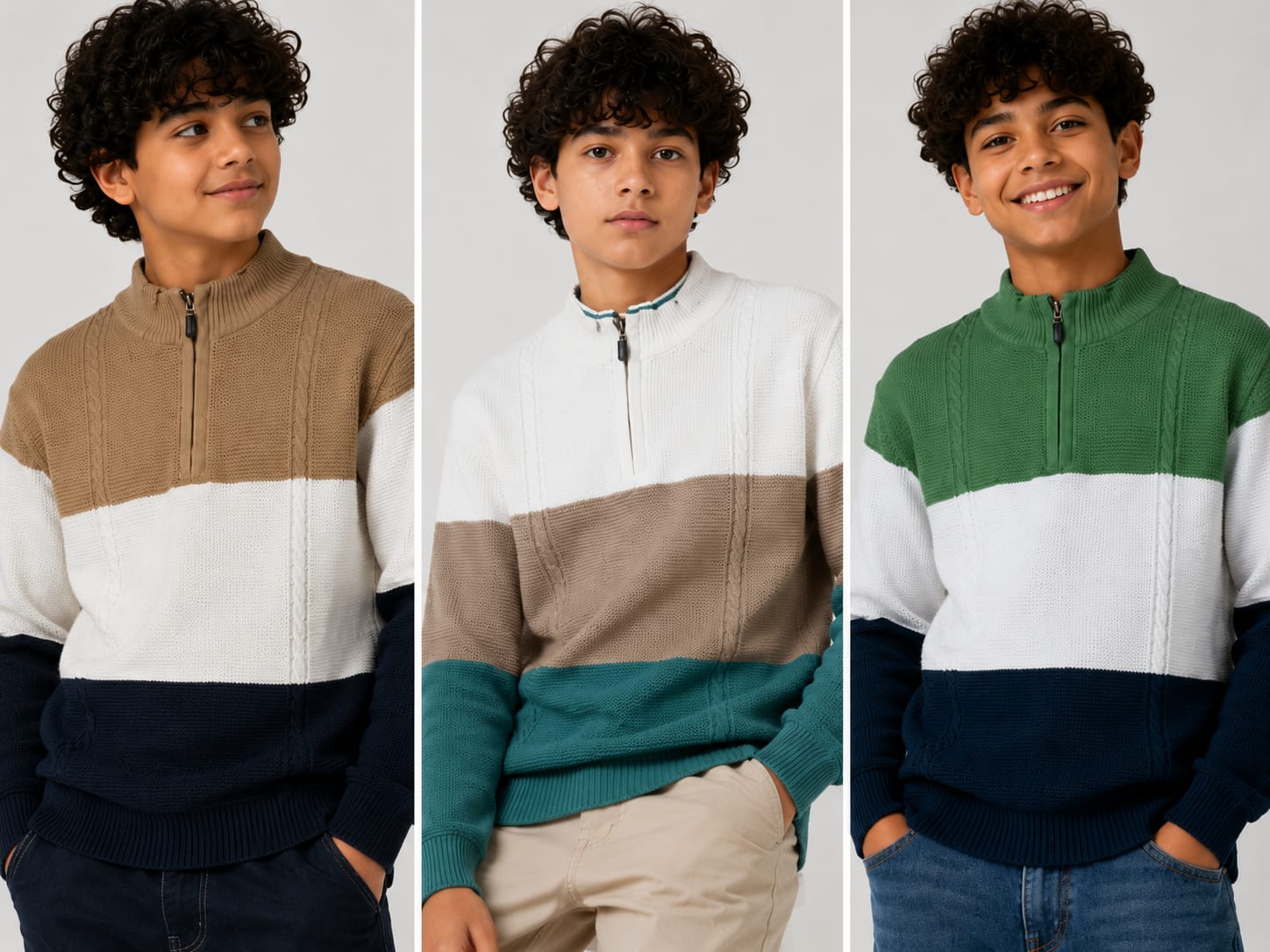 Boys Color Block Quarter Zip Knit Sweater