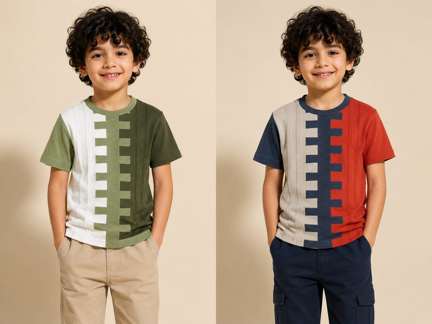 Boys Color Block Cable Knit Panel T-Shirt