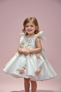 Girls Ivory Satin Ball Gown  3D Floral & Pearl Embellished Party Dress