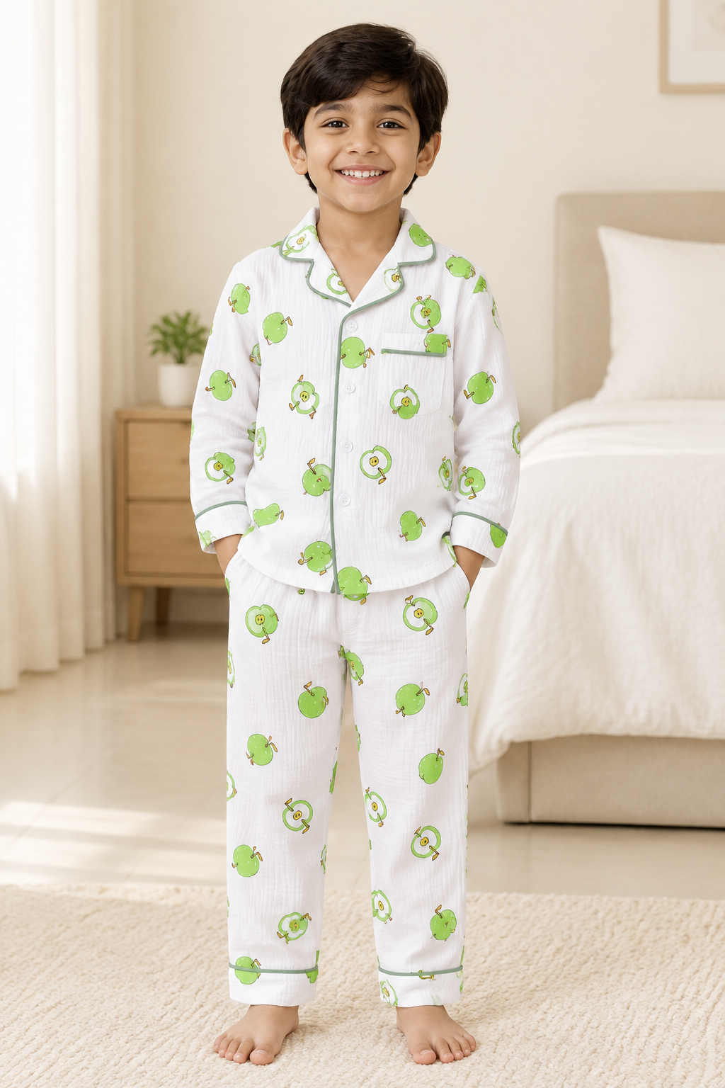 Kids' Cotton Pyjama Set – Long-Sleeve Collared Top & Pants