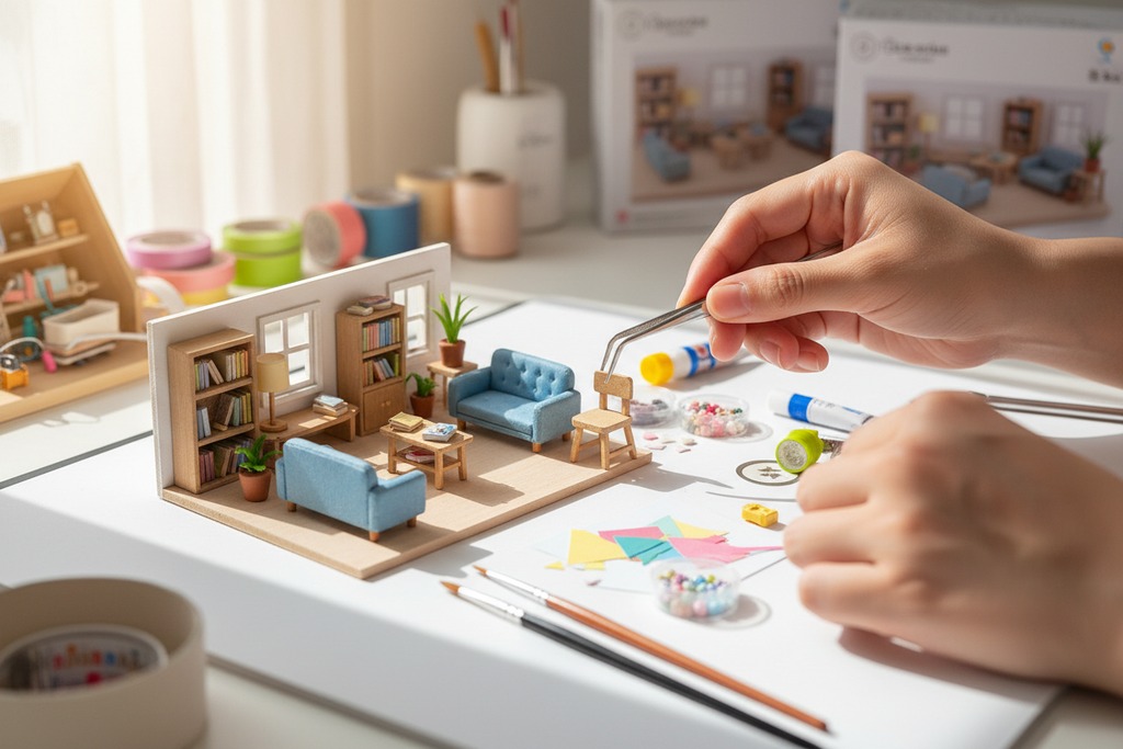 generate image doing diy miniature kit 