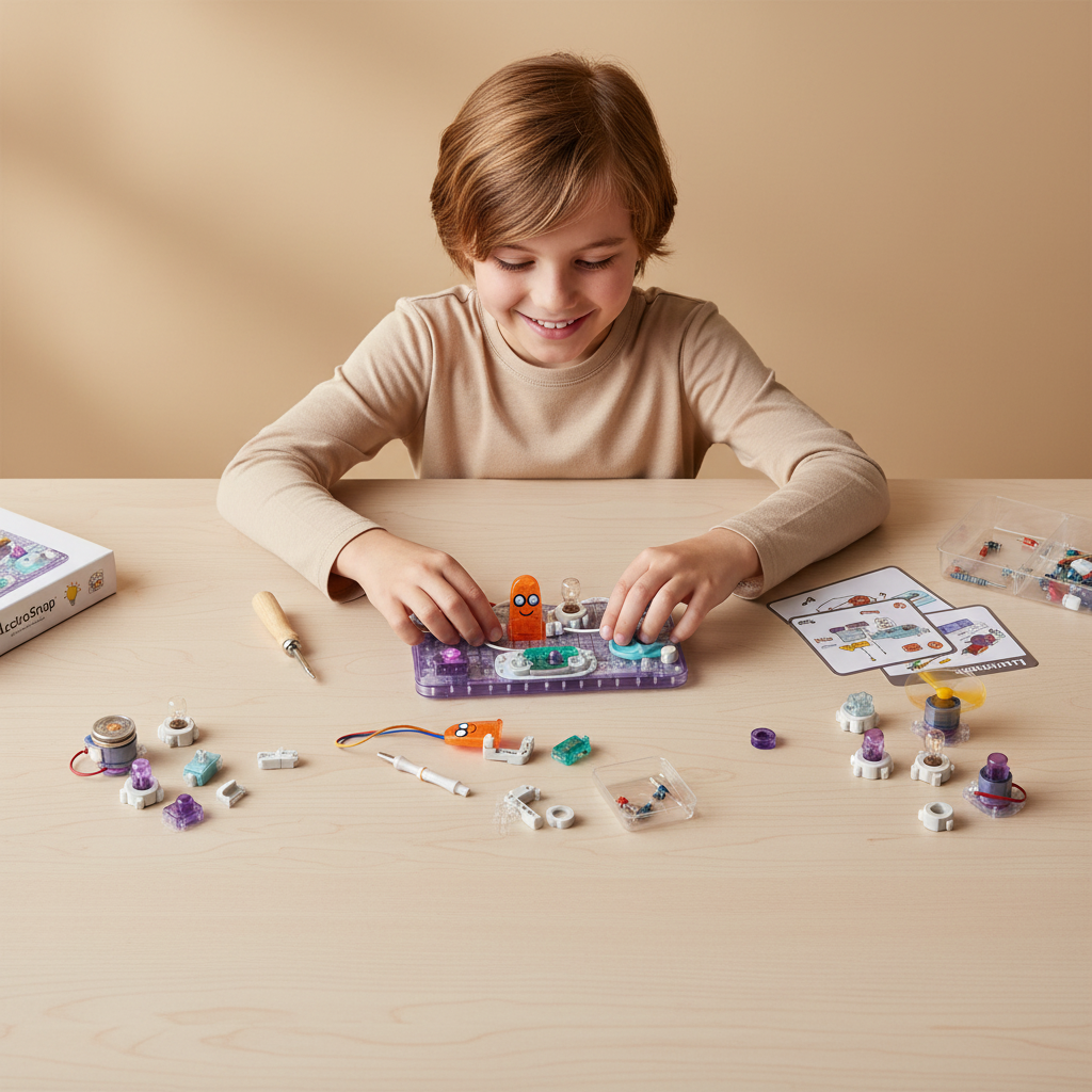 Child assembling circuits from overhead view