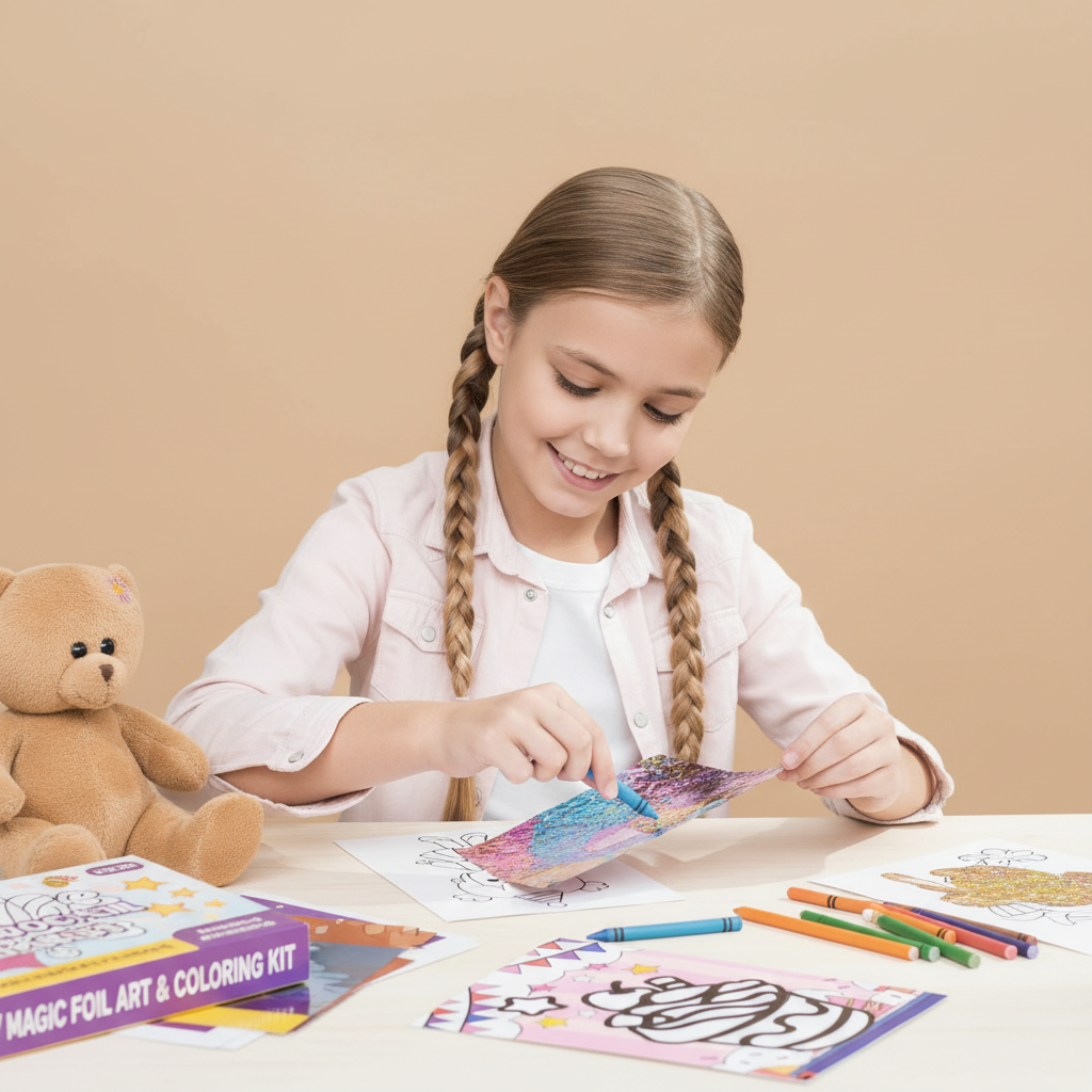 DIY Magic Foil Art & Coloring Craft Kit for Kids