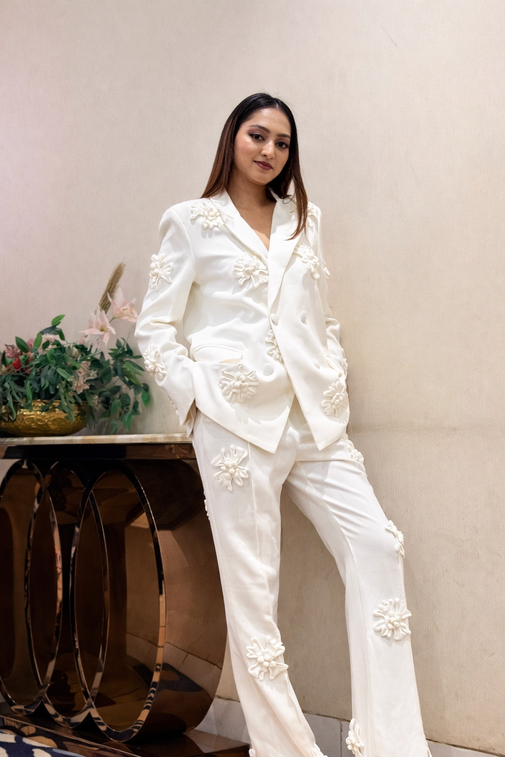 🤍 Ivory Bloom Power Co-Ord Set